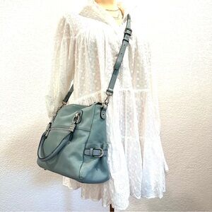Soft Pebbled Leather Crossbody Shoulder Bag Purse Handbag Dusty Light Blue EUC
